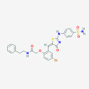 molecular formula C26H23BrN4O5S2 B283833 2-[4-bromo-2-[(E)-[4-oxo-2-(4-sulfamoylanilino)-1,3-thiazol-5-ylidene]methyl]phenoxy]-N-(2-phenylethyl)acetamide 