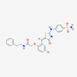 2-[4-bromo-2-[(E)-[4-oxo-2-(4-sulfamoylanilino)-1,3-thiazol-5-ylidene]methyl]phenoxy]-N-(2-phenylethyl)acetamide