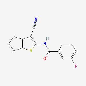 molecular formula C15H11FN2OS B2838338 N-(3-cyano-5,6-dihydro-4H-cyclopenta[b]thiophen-2-yl)-3-fluorobenzamide CAS No. 476283-35-9