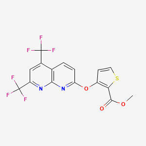 molecular formula C16H8F6N2O3S B2838340 Methyl 3-{[5,7-bis(trifluoromethyl)[1,8]naphthyridin-2-yl]oxy}-2-thiophenecarboxylate CAS No. 339009-52-8