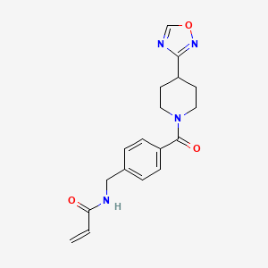 molecular formula C18H20N4O3 B2838343 N-[[4-[4-(1,2,4-Oxadiazol-3-yl)piperidine-1-carbonyl]phenyl]methyl]prop-2-enamide CAS No. 2361885-77-8