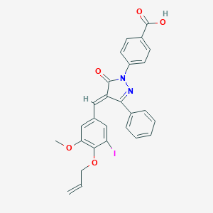 molecular formula C27H21IN2O5 B283835 4-{4-[4-(allyloxy)-3-iodo-5-methoxybenzylidene]-5-oxo-3-phenyl-4,5-dihydro-1H-pyrazol-1-yl}benzoic acid 