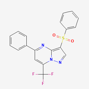 molecular formula C19H12F3N3O2S B2838351 5-Phenyl-3-(phenylsulfonyl)-7-(trifluoromethyl)pyrazolo[1,5-a]pyrimidine CAS No. 685107-93-1