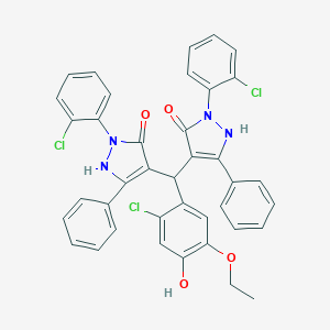 molecular formula C39H29Cl3N4O4 B283836 4-{(2-chloro-5-ethoxy-4-hydroxyphenyl)[1-(2-chlorophenyl)-5-hydroxy-3-phenyl-1H-pyrazol-4-yl]methyl}-2-(2-chlorophenyl)-5-phenyl-1,2-dihydro-3H-pyrazol-3-one 