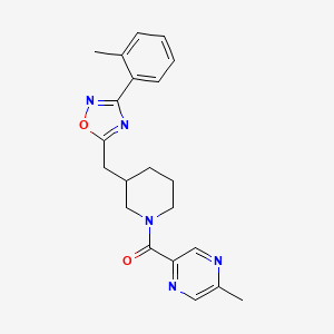 molecular formula C21H23N5O2 B2838369 (5-Methylpyrazin-2-yl)(3-((3-(o-tolyl)-1,2,4-oxadiazol-5-yl)methyl)piperidin-1-yl)methanone CAS No. 1706307-59-6