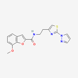 molecular formula C18H16N4O3S B2838374 N-(2-(2-(1H-pyrazol-1-yl)thiazol-4-yl)ethyl)-7-methoxybenzofuran-2-carboxamide CAS No. 1448127-97-6