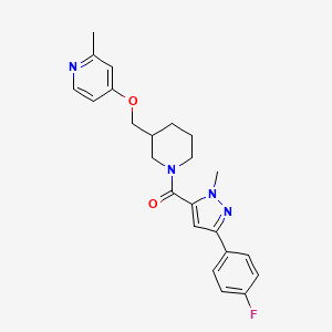 molecular formula C23H25FN4O2 B2838375 [5-(4-Fluorophenyl)-2-methylpyrazol-3-yl]-[3-[(2-methylpyridin-4-yl)oxymethyl]piperidin-1-yl]methanone CAS No. 2379976-50-6