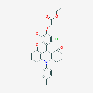 molecular formula C31H32ClNO6 B283840 Ethyl {5-chloro-2-methoxy-4-[10-(4-methylphenyl)-1,8-dioxo-1,2,3,4,5,6,7,8,9,10-decahydroacridin-9-yl]phenoxy}acetate 