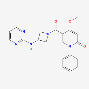 molecular formula C20H19N5O3 B2838408 4-methoxy-1-phenyl-5-(3-(pyrimidin-2-ylamino)azetidine-1-carbonyl)pyridin-2(1H)-one CAS No. 2320897-98-9