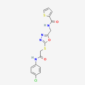 molecular formula C16H13ClN4O3S2 B2838413 N-((5-((2-((4-chlorophenyl)amino)-2-oxoethyl)thio)-1,3,4-oxadiazol-2-yl)methyl)thiophene-2-carboxamide CAS No. 851861-74-0
