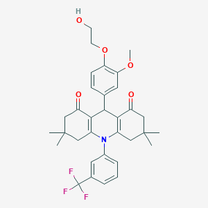 molecular formula C33H36F3NO5 B283842 9-[4-(2-hydroxyethoxy)-3-methoxyphenyl]-3,3,6,6-tetramethyl-10-[3-(trifluoromethyl)phenyl]-3,4,6,7,9,10-hexahydro-1,8(2H,5H)-acridinedione 