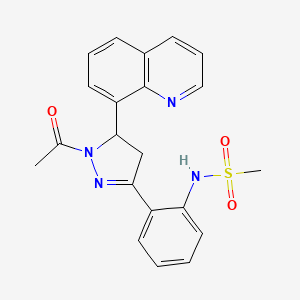 molecular formula C21H20N4O3S B2838422 N-{2-[1-acetyl-5-(quinolin-8-yl)-4,5-dihydro-1H-pyrazol-3-yl]phenyl}methanesulfonamide CAS No. 923139-61-1