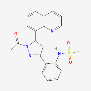 molecular formula C21H20N4O3S B2838422 N-(2-(1-acetyl-5-(quinolin-8-yl)-4,5-dihydro-1H-pyrazol-3-yl)phenyl)methanesulfonamide CAS No. 923139-61-1