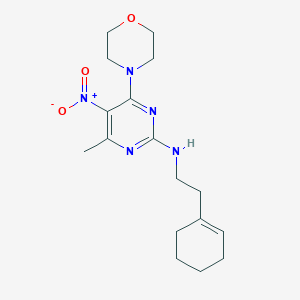 molecular formula C17H25N5O3 B2838429 N-(2-(环己-1-烯-1-基)乙基)-4-甲基-6-吗啉基-5-硝基嘧啶-2-胺 CAS No. 1203212-43-4