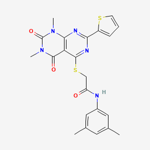 molecular formula C22H21N5O3S2 B2838467 2-((6,8-dimethyl-5,7-dioxo-2-(thiophen-2-yl)-5,6,7,8-tetrahydropyrimido[4,5-d]pyrimidin-4-yl)thio)-N-(3,5-dimethylphenyl)acetamide CAS No. 847191-63-3