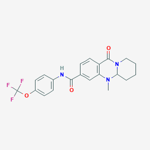 molecular formula C21H20F3N3O3 B2838471 5-甲基-11-氧代-N-[4-(三氟甲氧基)苯基]-5,6,7,8,9,11-六氢-5aH-吡啶并[2,1-b]喹唑-3-羧酰胺 CAS No. 1574605-67-6