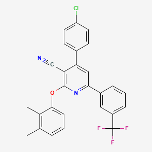 molecular formula C27H18ClF3N2O B2838501 4-(4-Chlorophenyl)-2-(2,3-dimethylphenoxy)-6-[3-(trifluoromethyl)phenyl]pyridine-3-carbonitrile CAS No. 303984-58-9