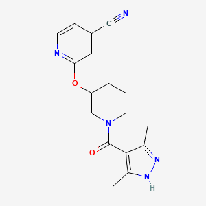 molecular formula C17H19N5O2 B2838511 2-((1-(3,5-dimethyl-1H-pyrazole-4-carbonyl)piperidin-3-yl)oxy)isonicotinonitrile CAS No. 2034207-26-4