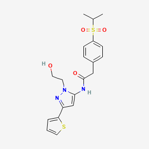 N-(1-(2-hydroxyethyl)-3-(thiophen-2-yl)-1H-pyrazol-5-yl)-2-(4-(isopropylsulfonyl)phenyl)acetamide