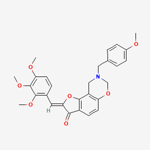 molecular formula C28H27NO7 B2838553 (Z)-8-(4-methoxybenzyl)-2-(2,3,4-trimethoxybenzylidene)-8,9-dihydro-2H-benzofuro[7,6-e][1,3]oxazin-3(7H)-one CAS No. 929837-20-7