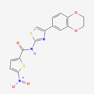 molecular formula C16H11N3O5S2 B2838561 N-[4-(2,3-二氢-1,4-苯并二氧杂环戊二烯-6-基)-1,3-噻唑-2-基]-5-硝基噻吩-2-甲酰胺 CAS No. 864860-96-8