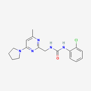 molecular formula C17H20ClN5O B2838562 1-(2-Chlorophenyl)-3-((4-methyl-6-(pyrrolidin-1-yl)pyrimidin-2-yl)methyl)urea CAS No. 1797618-46-2