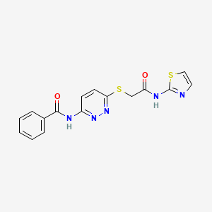 molecular formula C16H13N5O2S2 B2838564 N-(6-((2-oxo-2-(thiazol-2-ylamino)ethyl)thio)pyridazin-3-yl)benzamide CAS No. 1021055-69-5
