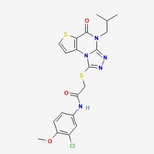 molecular formula C20H20ClN5O3S2 B2838580 N-(3-chloro-4-methoxyphenyl)-2-((4-isobutyl-5-oxo-4,5-dihydrothieno[2,3-e][1,2,4]triazolo[4,3-a]pyrimidin-1-yl)thio)acetamide CAS No. 1189952-95-1