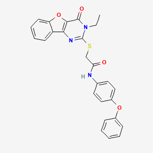 molecular formula C26H21N3O4S B2838586 2-[(3-ethyl-4-oxo-3,4-dihydro[1]benzofuro[3,2-d]pyrimidin-2-yl)sulfanyl]-N-(4-phenoxyphenyl)acetamide CAS No. 899742-29-1