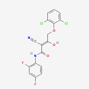 molecular formula C17H10Cl2F2N2O3 B2838587 (2Z)-4-(2,6-dichlorophenoxy)-2-{[(2,4-difluorophenyl)amino](hydroxy)methylidene}-3-oxobutanenitrile CAS No. 866154-58-7