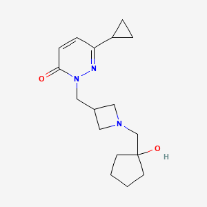 molecular formula C17H25N3O2 B2838601 6-Cyclopropyl-2-({1-[(1-hydroxycyclopentyl)methyl]azetidin-3-yl}methyl)-2,3-dihydropyridazin-3-one CAS No. 2195879-90-2