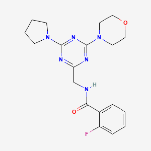 molecular formula C19H23FN6O2 B2838606 2-fluoro-N-((4-morpholino-6-(pyrrolidin-1-yl)-1,3,5-triazin-2-yl)methyl)benzamide CAS No. 2034409-38-4