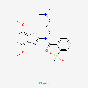 molecular formula C22H28ClN3O5S2 B2838623 N-(4,7-二甲氧基苯并[2,1-b]噻唑-2-基)-N-(3-(二甲胺)丙基)-2-(甲磺酰基)苯甲酰胺盐酸 CAS No. 1215661-62-3