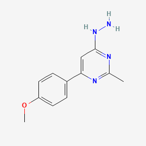 molecular formula C12H14N4O B2838631 4-氢肼基-6-(4-甲氧基苯基)-2-甲基嘧啶 CAS No. 1158280-61-5