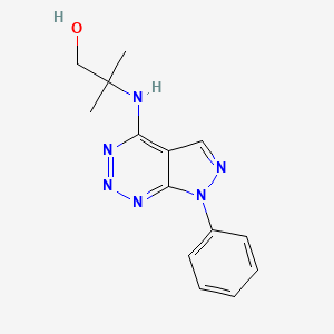 molecular formula C14H16N6O B2838634 2-甲基-2-((7-苯基-7H-吡唑并[3,4-d][1,2,3]三嗪-4-基)氨基)丙醇 CAS No. 1257548-31-4