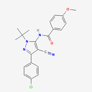 molecular formula C22H21ClN4O2 B2838637 N-[1-(叔丁基)-3-(4-氯苯基)-4-氰基-1H-吡唑-5-基]-4-甲氧基苯甲酰胺 CAS No. 956784-40-0