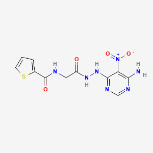 molecular formula C11H11N7O4S B2838640 N-(2-(2-(6-氨基-5-硝基嘧啶-4-基)肼基-2-氧代乙基)噻吩-2-基)草酰胺 CAS No. 450346-24-4