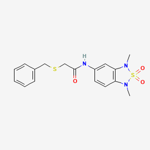 molecular formula C17H19N3O3S2 B2838648 2-(苄硫基)-N-(1,3-二甲基-2,2-二氧代-1,3-二氢苯并[c][1,2,5]噻二唑-5-基)乙酰胺 CAS No. 2034402-53-2