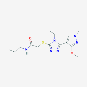 molecular formula C14H22N6O2S B2838651 2-((4-乙基-5-(3-甲氧基-1-甲基-1H-吡唑-4-基)-4H-1,2,4-三唑-3-基)硫代)-N-丙基乙酰胺 CAS No. 1014094-44-0