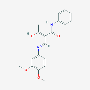 molecular formula C19H20N2O4 B2838664 2-Acetyl-3-((3,4-dimethoxyphenyl)amino)-N-phenylprop-2-enamide CAS No. 1025630-40-3