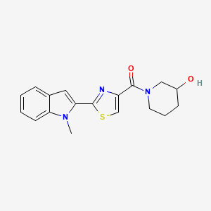 molecular formula C18H19N3O2S B2838666 (3-hydroxypiperidin-1-yl)(2-(1-methyl-1H-indol-2-yl)thiazol-4-yl)methanone CAS No. 1171965-21-1