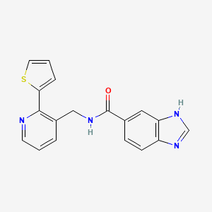 molecular formula C18H14N4OS B2838672 N-((2-(thiophen-2-yl)pyridin-3-yl)methyl)-1H-benzo[d]imidazole-5-carboxamide CAS No. 2034399-05-6