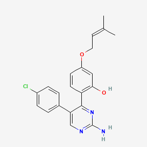 molecular formula C21H20ClN3O2 B2838680 2-(2-Amino-5-(4-chlorophenyl)pyrimidin-4-yl)-5-((3-methylbut-2-en-1-yl)oxy)phenol CAS No. 903186-33-4