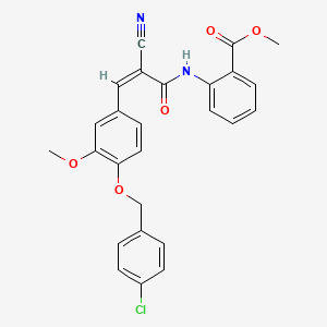 molecular formula C26H21ClN2O5 B2838685 Methyl 2-[[(Z)-3-[4-[(4-chlorophenyl)methoxy]-3-methoxyphenyl]-2-cyanoprop-2-enoyl]amino]benzoate CAS No. 380477-66-7