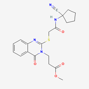 molecular formula C20H22N4O4S B2838687 Methyl 3-[2-[2-[(1-cyanocyclopentyl)amino]-2-oxoethyl]sulfanyl-4-oxoquinazolin-3-yl]propanoate CAS No. 923821-71-0