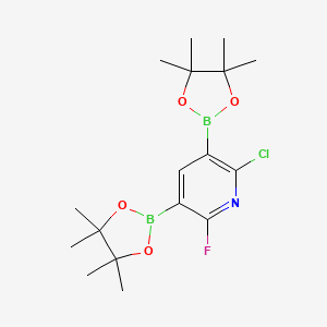 molecular formula C17H25B2ClFNO4 B2838692 2-Chloro-6-fluoropyridine-3,5-diboronic acid, pinacol ester CAS No. 2377607-78-6