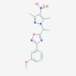 molecular formula C16H17N5O4 B283871 5-(1-{4-nitro-3,5-dimethyl-1H-pyrazol-1-yl}ethyl)-3-(3-methoxyphenyl)-1,2,4-oxadiazole 