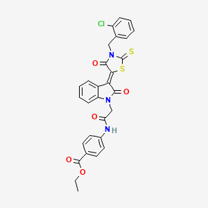 molecular formula C29H22ClN3O5S2 B2838717 乙酸 4-[({(3Z)-3-[3-(2-氯苄基)-4-氧代-2-硫代-1,3-噻唑烷-5-基亚甲基]-2-氧代-2,3-二氢-1H-吲哚-1-基}乙酰)氨基]苯甲酸酯 CAS No. 617696-38-5