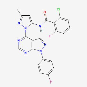 molecular formula C22H14ClF2N7O B2838719 2-chloro-6-fluoro-N-(1-(1-(4-fluorophenyl)-1H-pyrazolo[3,4-d]pyrimidin-4-yl)-3-methyl-1H-pyrazol-5-yl)benzamide CAS No. 1007010-45-8