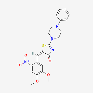 molecular formula C22H22N4O5S B2838724 (E)-5-(4,5-dimethoxy-2-nitrobenzylidene)-2-(4-phenylpiperazin-1-yl)thiazol-4(5H)-one CAS No. 887891-18-1